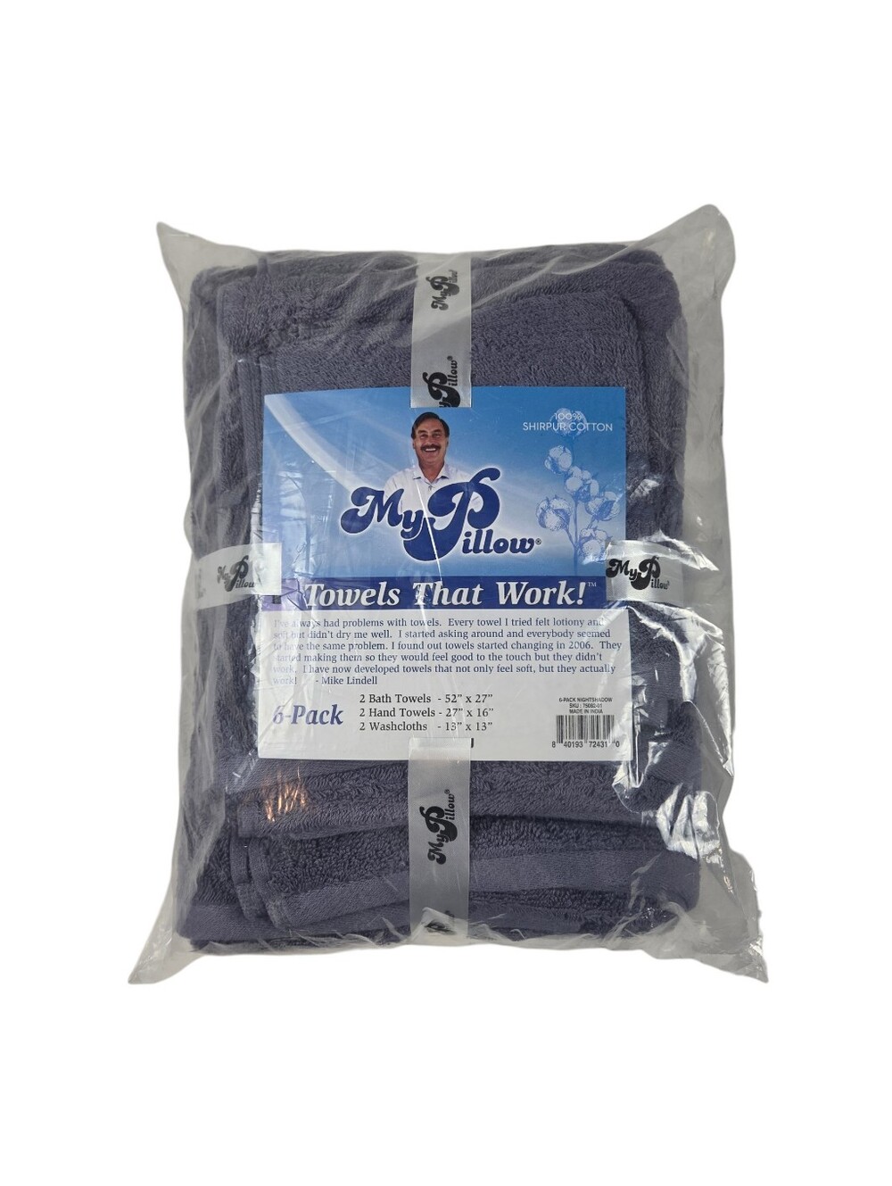 My Pillow Towels That Work 6-Pack Nightshadow Gray 100% Cotton